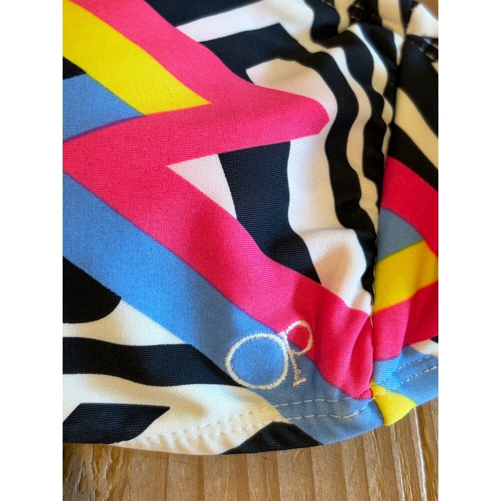OP Bikini Set 80s 90s Colorful Geometric Print Large Black White Pink Yellow - Picture 3 of 7